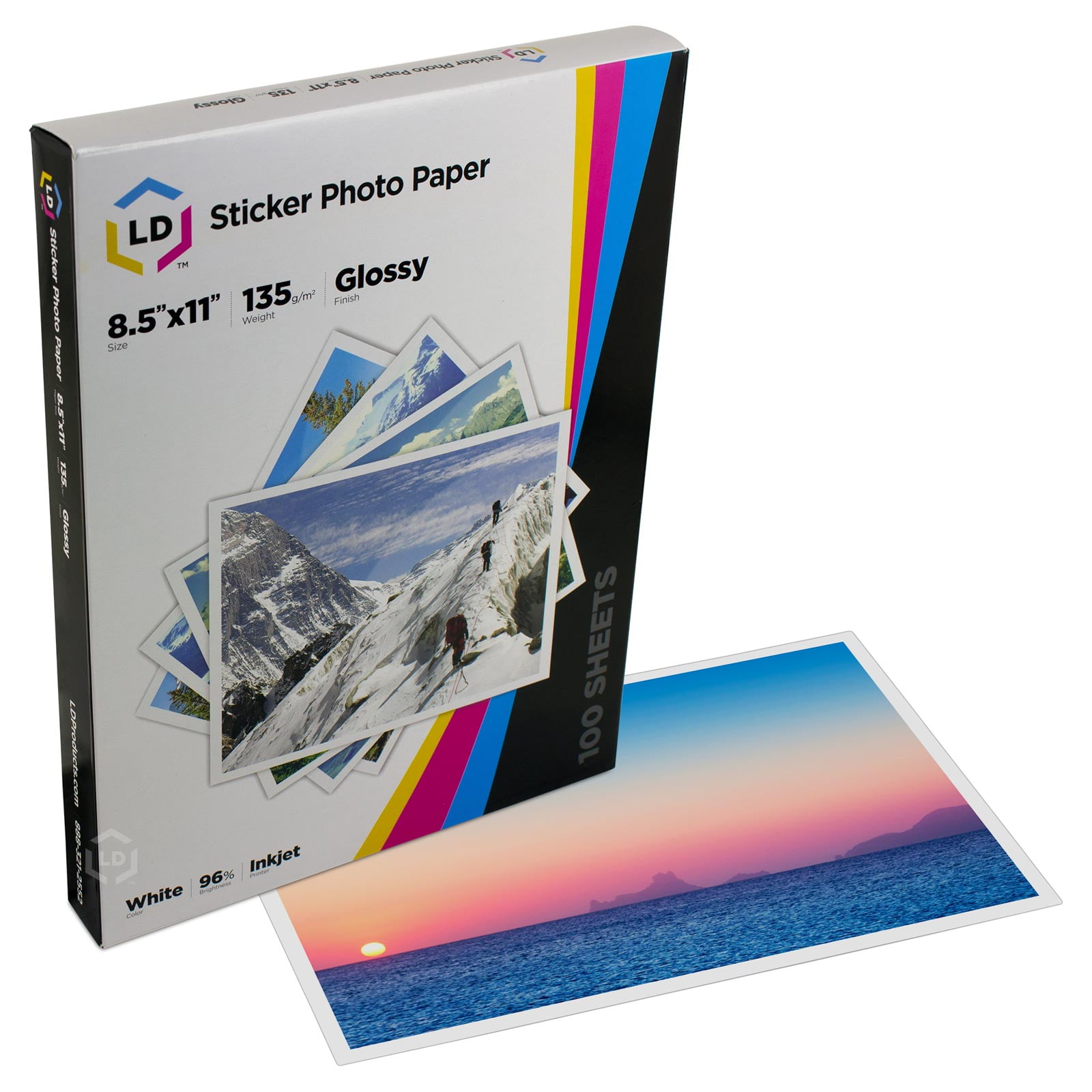 LD Glossy Photo Sticker Paper - 100 Sheets - 8.5