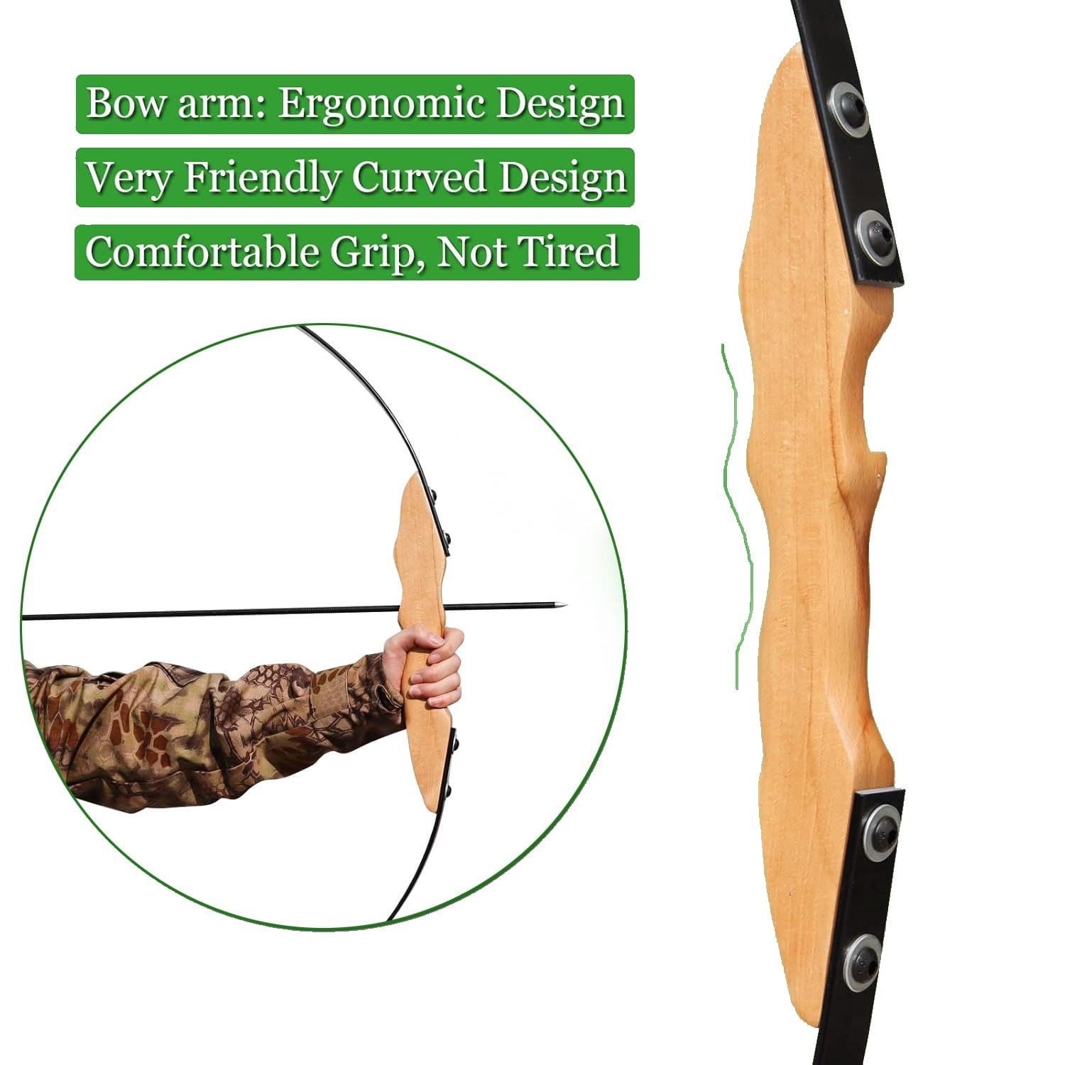 Piaoyu 40LB Right Handed Bow, Outdoor Adult Beginner Shooting Training Practice Traditional Wooden Recurve Bow and Arrow Set