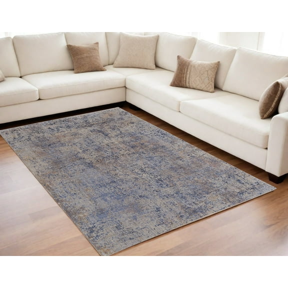 5' X 8' Blue Brown and Tan Abstract Power Loom Area Rug