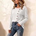 thumbnail image 4 of Horkkom Long Sleeve Shirts for Women Button Crew Neck Plain T Shirts Relaxed Casual Work Tops, S-2XL, 4 of 5