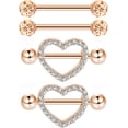 thumbnail image 1 of LinenLoon 2 Pairs Stainless Steel Nipple Ring CZ Barbell Rhinestone Nipple Studs for Nipple Tougue Body Piercing. 14 G, 1 of 5