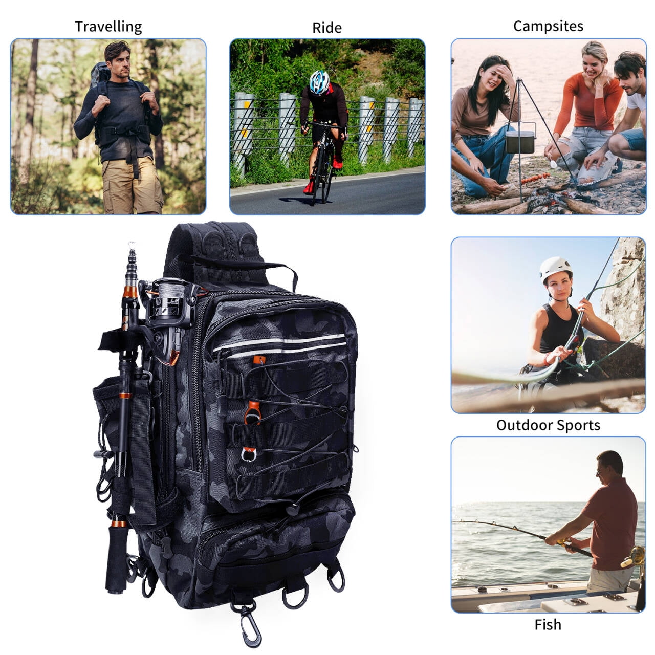 Enroslu Fishing Backpack with Rod Holder, Fishing Tackle Storage Bags Fishing Tackle Box Backpack Lure Fishing Bag Carrying Fishing Gear and Equipment