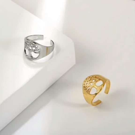 Amexer Opening Adjustable Tree of Life Rings Women Stainless Steel Trendy Gift