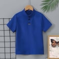 thumbnail image 4 of KHONTS Boys Short Sleeve Henley Collar T Shirt Kids Button up T-Shirts Casual Summer Solid Tees,Size 5-14 Years Blue 140, 4 of 5