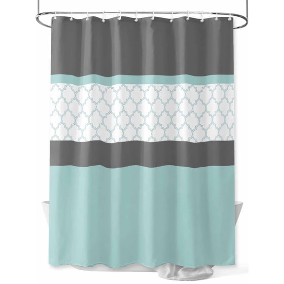 Fsddascl Turquoise Morocco Shower Curtain Set - Long 72" x 84" Washable Bathtub Curtain with 12 Hooks, Geometric Grey Stripes Modern Waterproof Fabric Stall Shower Curtains for Bathroom/Bathtub