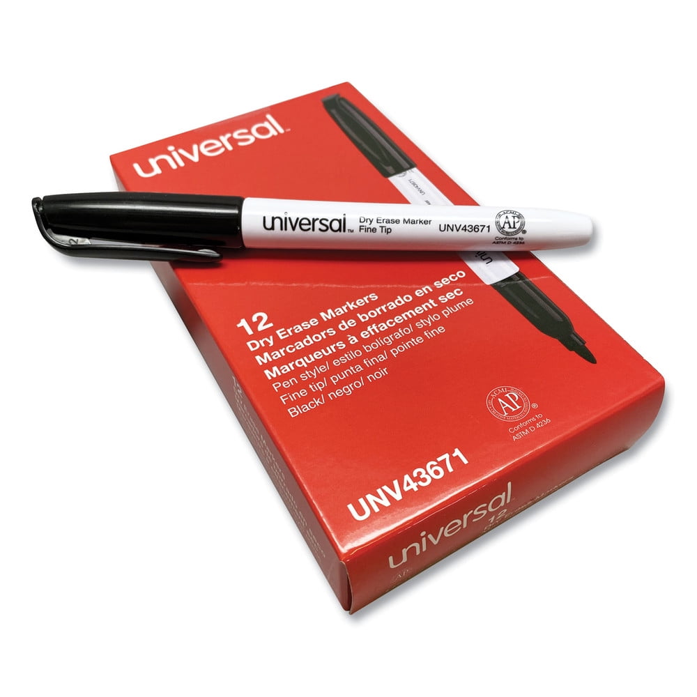 Universal UNV43671 Fine Bullet Tip Dry Erase Marker - Black (12-Piece)