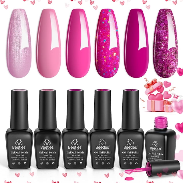 Set de esmaltes de uñas Beetles Pink Gel 6 colores para niñas 2024