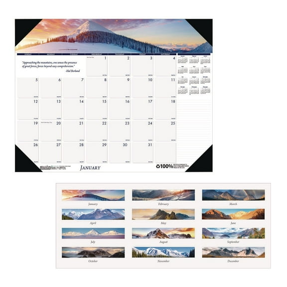 House of Doolittle 176 Earthscapes 22 in. x 17 in. 12-Month (Jan-Dec) 2026 Recycled Monthly Desk Pad Calendar - Mountains of the World Photos