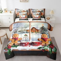 Manfei Christmas Gingerbread Man Bedding Comforter Set 7 Pieces, Western Fairy Tale Full Bedding Set, Winter Festival Holiday Reversible Fitted Sheet Flat Sheet, Lightweight Room Decor