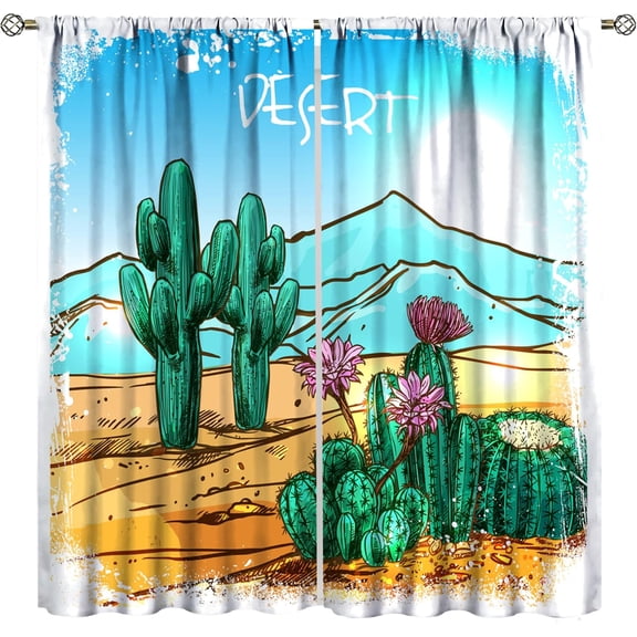Cactus Decorative Curtains, Tropical Plant Cactus in Western Desert,for Kids Boys Bedroom Living Room Colorful Curtains, 2 Panel Set,42X63 Inch