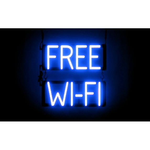 SpellBrite FREE WI-FI LED Sign for Business. 15.4" x 15.0" Blue FREE WI-FI Sign Has Neon Sign Look With Energy Efficient LED Light Source. Visible from 500+ Feet, 8 Animation Settings.