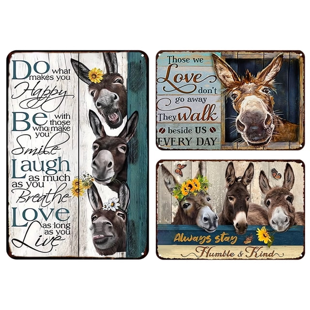 Placa Metal Vintage Burro Pintura Hierro Rectangular Del 20x30cm 3 Uds.