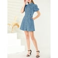 thumbnail image 5 of MODA NOVA Juniors Denim Dress Puff Short Sleeve Button Shirt Dresses, 5 of 5