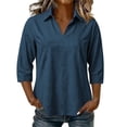 thumbnail image 5 of cocolona Womens Solid Color Collared Blouses 3/4 Sleeve Casual Shirts Summer Vacation Beach Tops, 5 of 7