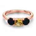thumbnail image 3 of Gem Stone King 18K Rose Gold Plated Silver Yellow Citrine and Black Onyx Engagement Ring for Women | 1.40 Cttw | Round 5MM | Gemstone November Birthstone | Size 9, 3 of 6