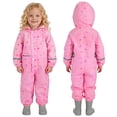 thumbnail image 2 of Toddler Kids One Piece Waterproof Rain Suit - Hooded Full Body Coverall with Zipper & Cartoon Print,Raincoat for Boys & Girls Ages 1-8 Years, 2 of 7