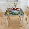 thumbnail image 3 of nygtbtfer Summer Gnomes with  Tablecloth, Fitted Table Cover with Elastic for Tables, Vintage Daisy Flowers Wooden Table Cloth Outdoor Indoor Dinning Party Tablecloths, 3 of 7