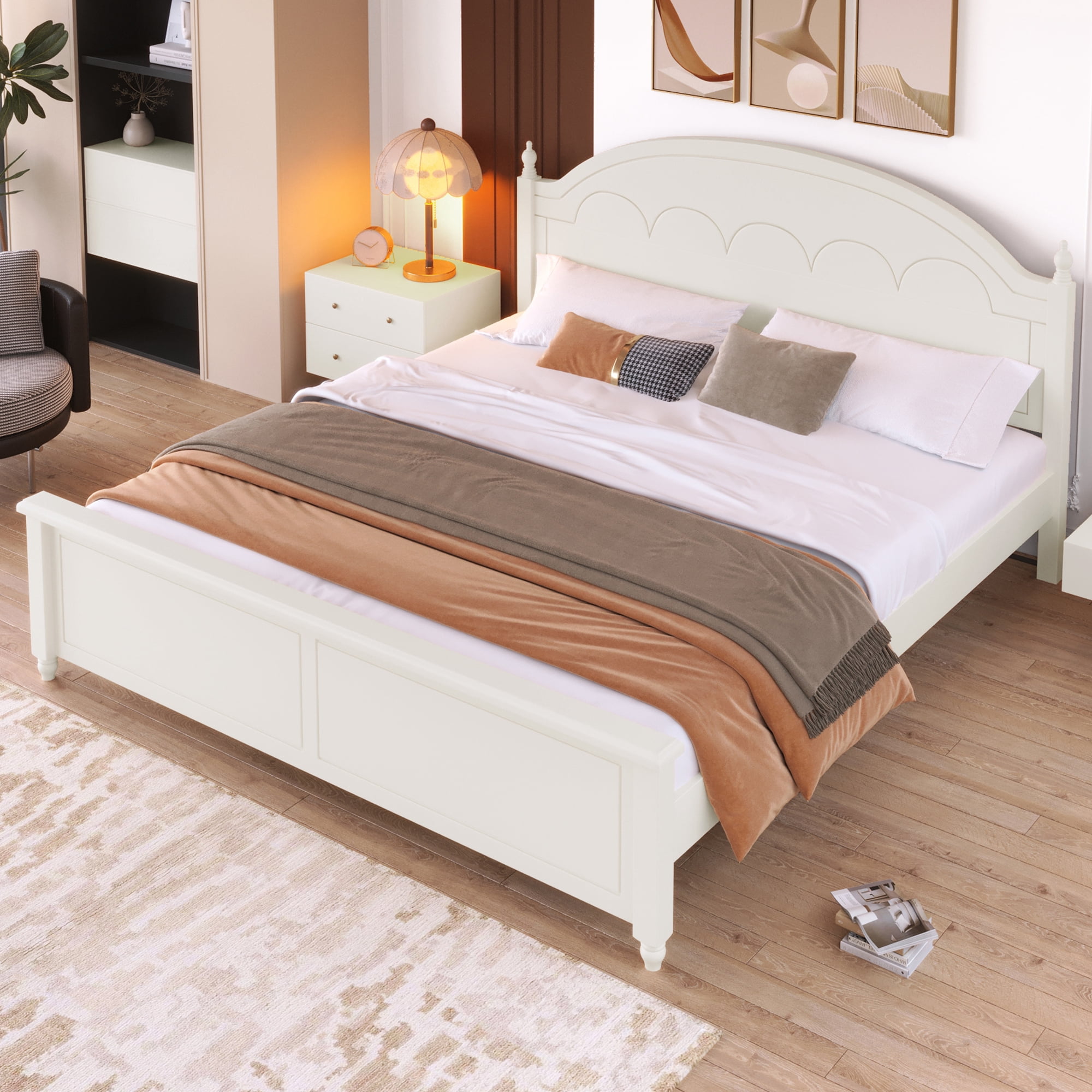 Euroco Wood King Size Platform Bed, White
