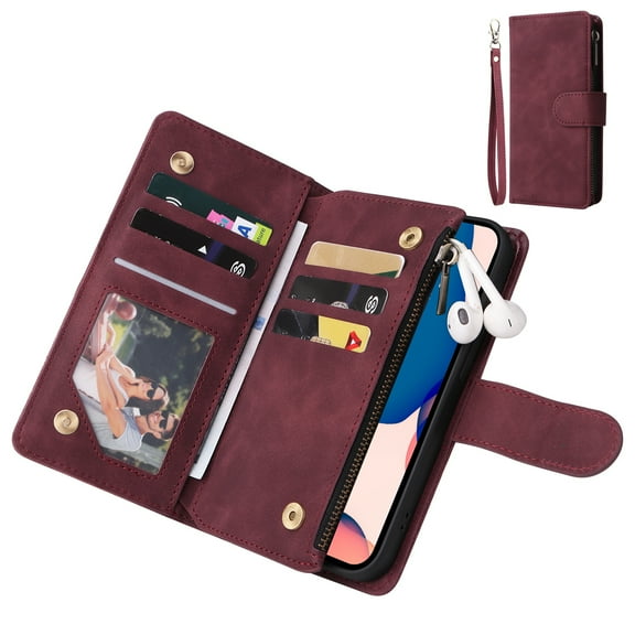 TECH CIRCLE Galaxy Z Fold 4 Wallet Case, Soft Classy Leather Zipper Purse Case Magnetic Detachable Folio Flip Stand Cover with Credit Card Slots/Driver License for Samsung Galaxy Z Fold 4 2022,Winered