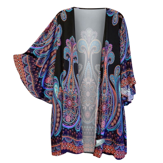 Cárdigan de mujer con frente abierto, cárdigan informal a la moda con estampado Retro, cárdigan holgado de media manga, Tops, abrigo Odeerbi ODB-2