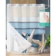 thumbnail image 2 of No Hook Shower Curtain with Snap-in Liner, Coastal Starfish Waterproof Fabric Bathroom Curtains, Blue Wooden Grain Seashells Country Bath Curtains & Mesh Top Window 72"x78" Long, 2 of 6