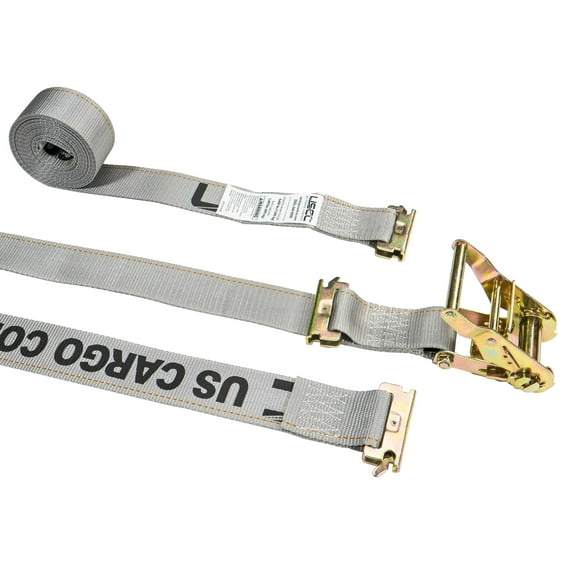 2" x 16' Gray E-Track Ratchet Strap w/ Double-Fitted End