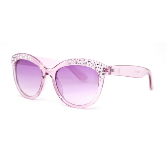 Girls Child Size Engraved Bling Foil Plastic Round Horn Rim Sunglasses Purple