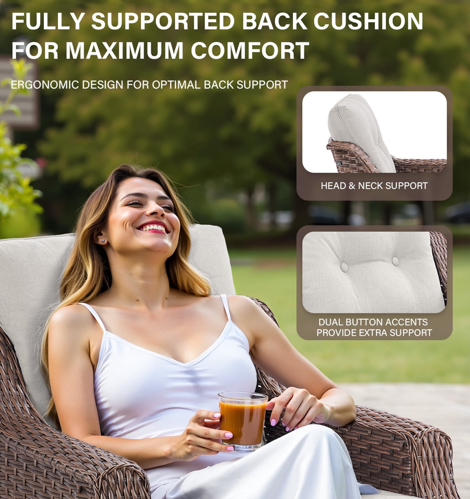 Bellefurn Outdoor Patio Furniture Set with 6 inch Thick Cushion and Swivel Rocker Chairs,Wicker Sofa,Coffee Table and Ottomans,8 PCS Outdoor Conversation Set for Porch,Deck,Yard