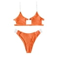 thumbnail image 3 of Hinvhai Plus size Swimsuits Women Clear Straps Ribbed Bikini Set Push-Up Brazilian Swimwear Beach Swimsuit Orange xl(XL), 3 of 9