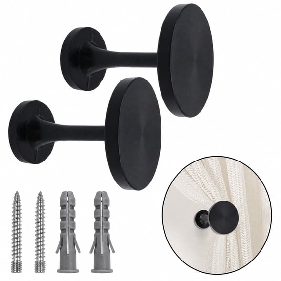 Curtain Tiebacks, 2 Pack Zinc Alloy Wall Mounted Curtain Holdbacks with Screws, Stylish Black Decorative Curtain Holders Hooks for Drapes, Home & Office