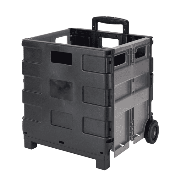 Collapsible Rolling Utility Cart with Wheels & Telescoping Handle, 55 lbs Capacity, White