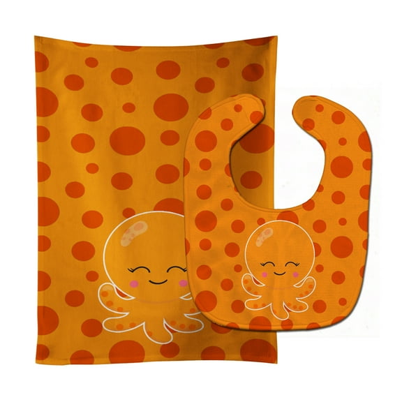 Precious Ocean Octopus Orange Baby Bib and Burp Cloth