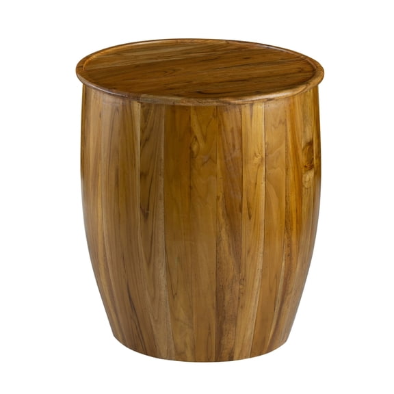 25 Inch Round Accent Side Table, Mango Wood, Barrel Shape, Classic Brown- Saltoro Sherpi