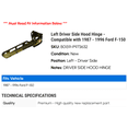 thumbnail image 2 of Left Driver Side Hood Hinge - Compatible with 1987 - 1996 Ford F-150 1988 1989 1990 1991 1992 1993 1994 1995, 2 of 2
