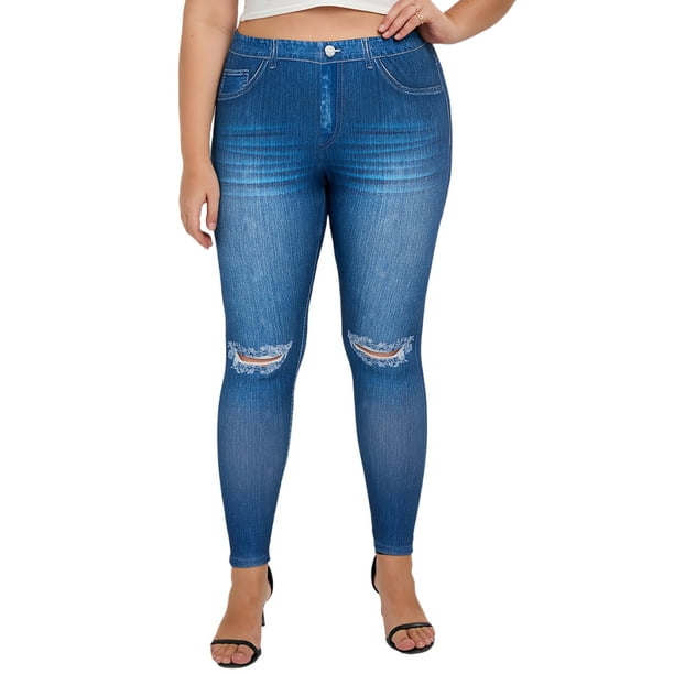 Sexy Dance Ladies Fake Jeans Straight Leg Oversized Faux Denim Pant ...