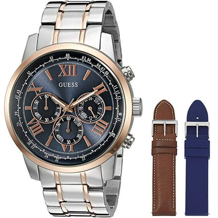 Watches Guess Box Sets - Guess Men's Stainless Steel Bracelet Watch & Straps Boxset 45mm U0743G1