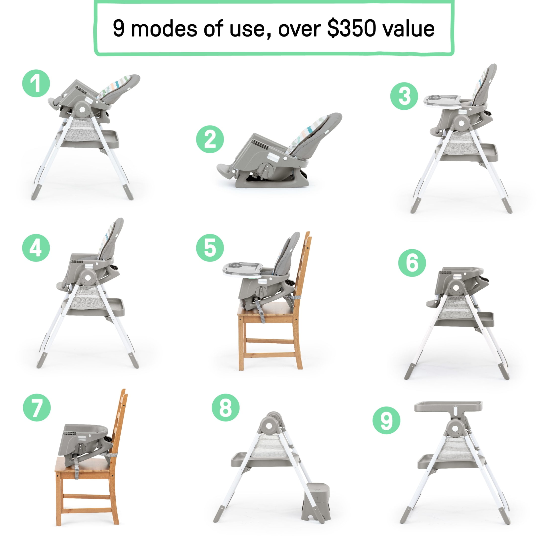 Ingenuity Proper Positioner Create Up! Multi-Mode Folding High Chair - Covertible Activity Desk and Tower, 9 Modes of Use, Soulful Skies, Ages 0 Months to 5 Years