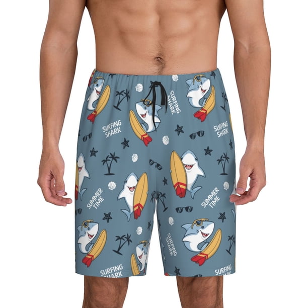 Fotbe Surf Shark Pantalones Cortos de Pijama para Hombre, Ropa de Dormir, Pantalones de Pijama Cortos para Hombre-Small