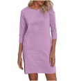 thumbnail image 1 of Birdeem Robe Femme Couleur Unie Manches 3/4 Été Col Rond Ample, 1 of 7