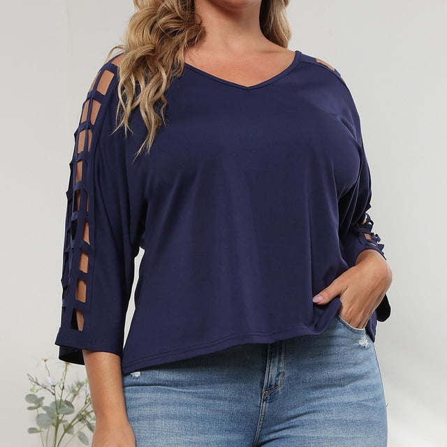 AherBiu Plus Size Womens T Shirts Cold Shoulder Crew Neck Loose Fitting Short Sleeve Tops Summer Basic Comfy Tees