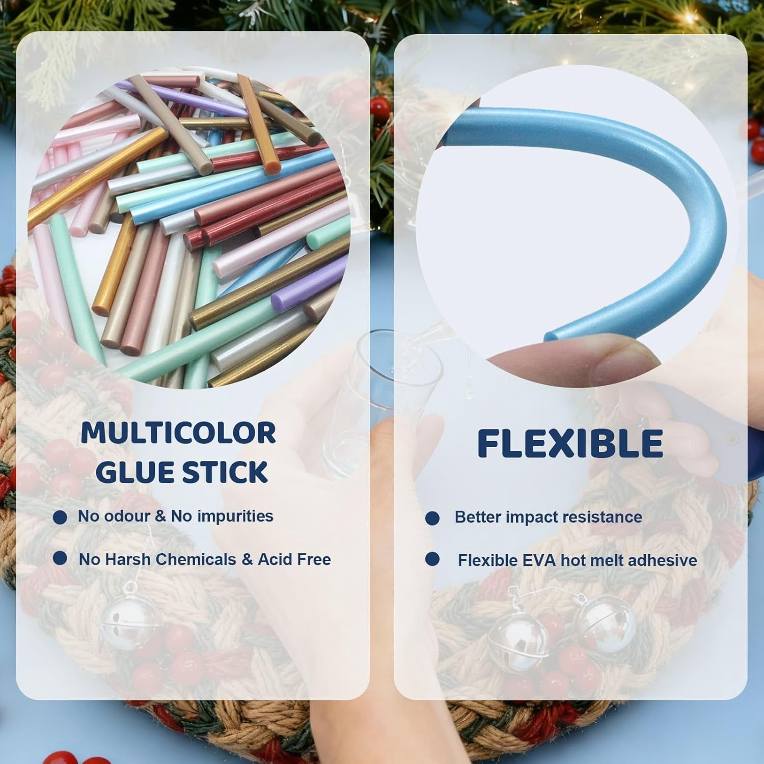 All Temperature Metal Colorful Hot Melt Glue Sticks, 0.27×3.94 Inch 110-Count Clear Strong Bond for High & Low Temp Glue Guns, Crafts DIY, Wood, Fabric, Metal, Plastic, Ceramics