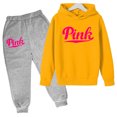 thumbnail image 3 of Sudadera con capucha para niños con estampado de letras rosas, abrigo y pantalones para niñas, 2 piezas, ropa de 3 a 12 años, conjunto deportivo de moda informal y encantador, 3 of 5