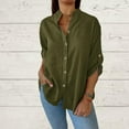 thumbnail image 2 of Baikeli Womens Cotton Button Down Shirts Rolled Up Long Sleeve Band Collar Blouse Basic Solid Office Work Shirt Rebajas del día Army Green S, 2 of 8