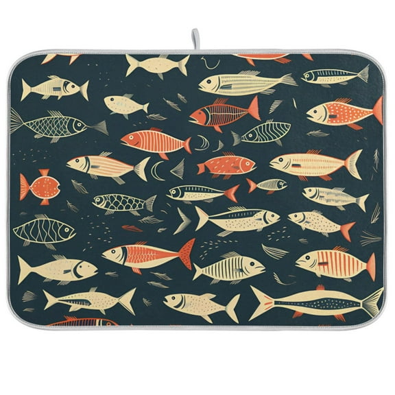 Fish Cartoon Dish Drying Mat Dish Drainer Rack Mats Water Absorbent Non-Slip Easy Clean Heat Resistant for Kitchen Counter