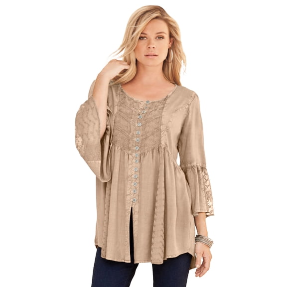 Roaman's Women's Plus Size Taylor Acid Wash Big Shirt