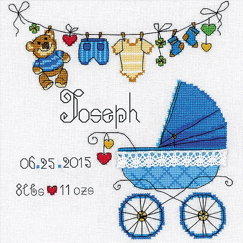 It's A Boy! Birth Record Counted CrossStitch Kit, 8" x 8", 28Count