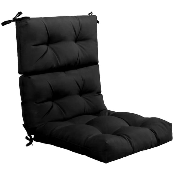 44 x 22 x 5 Inch Tufted High Back Patio Chair Cushion with Ties, Black Polyester Pad