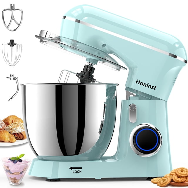 Batidora de pie Honinst 6.5QT de 10 velocidades con cabezal inclinable, azul