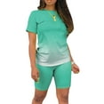 thumbnail image 1 of Innerwin Sweatsuits Solid Color Women Jogger Set Running Short Sleeve Loose Two Piece Outfit Emerald S, 1 of 5