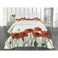 thumbnail image 3 of Ambesonne Poppy Flower Quilted Bedspread Set 3 Pcs, Vibrant Bloom Bouquet, Queen Size, Olive Green Vermilion, 3 of 5